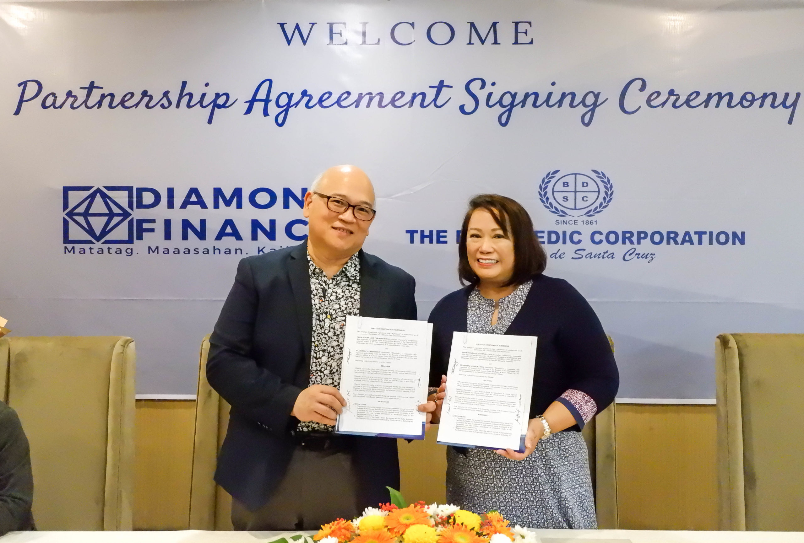 Diamond Finance Corporation and The Pharmedic Corporation held a Partnership Agreement Contract Signing